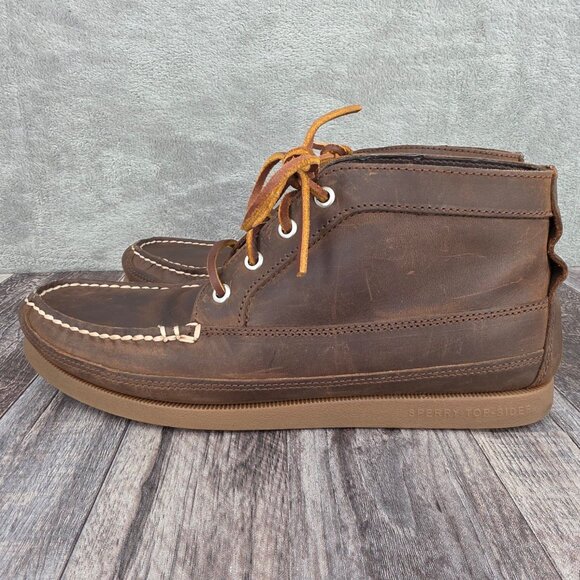 Sperry Top Sider Chukka Boots 9.5 High Tops Dark Brown Leather Lace Up Preppy - Picture 7 of 12
